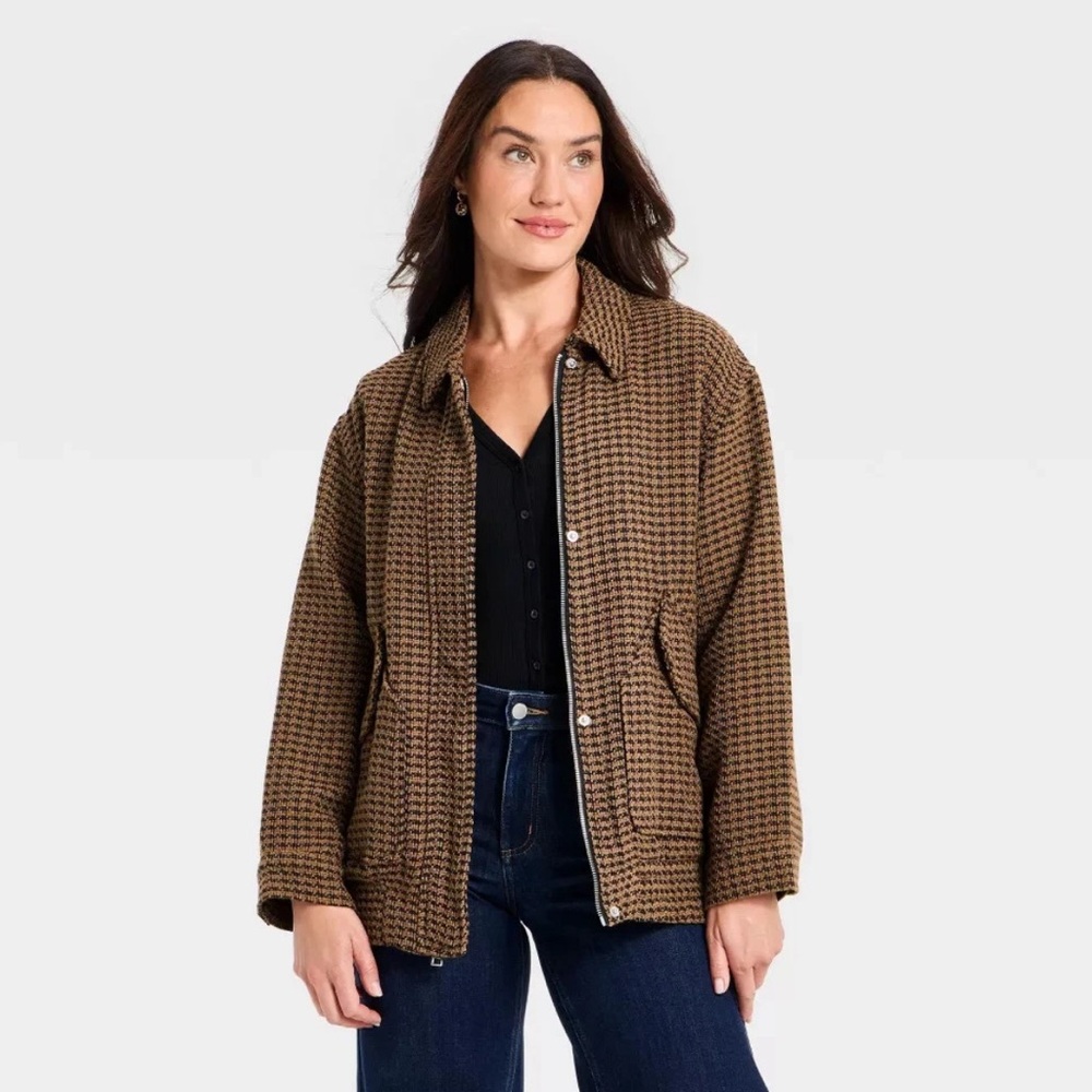 Women's Tweed Fashion Jacket - Universal Thread Brown - S - NWT plaid checkered